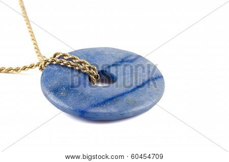 Dumortierite Stone Donut On Golden Chain