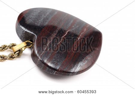 Tiger Iron Eye Stone Heart With Golden Chain