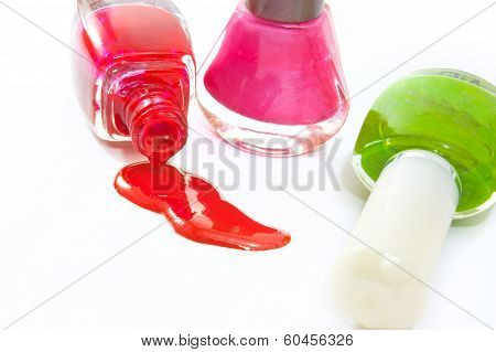 Close Up Of Bottles With  Nail Polish