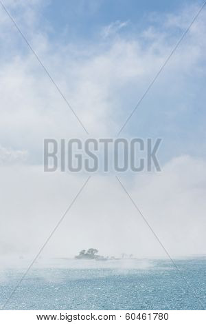 Lalu Island in the mist, the famous attraction of Sun Moon Lake in Taiwan, Asia.