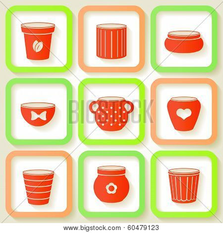 Set Of 9 Different Icons With Flower Pots. Eps10