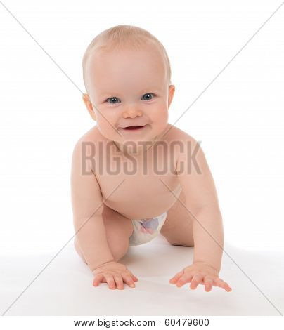 Little Child Baby Toddler Sitting Or Crawling Happy Smiling