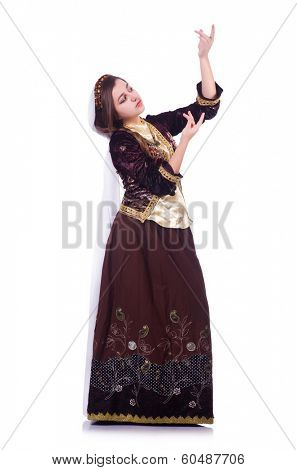 Young lady dancing traditional azeri dance