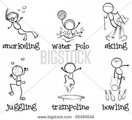 Illustration of the different indoor and outdoor activities on a white background