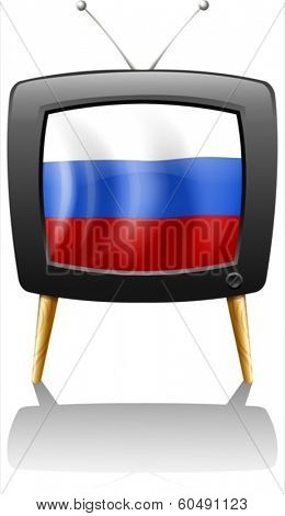 Illustration of the flag of Russia inside a television on a white background