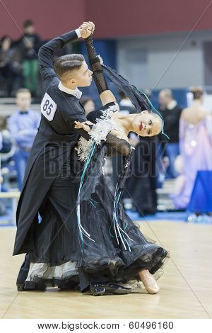 Minsk-belarus, February, 9: Unidentified Dance Couple Performs Youth-2 Standard Program On Ogni Stol
