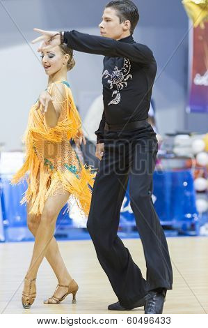 Minsk-belarus, February, 9: Unidentified Dance Couple Performs Adult Latin-american Program On Ogni