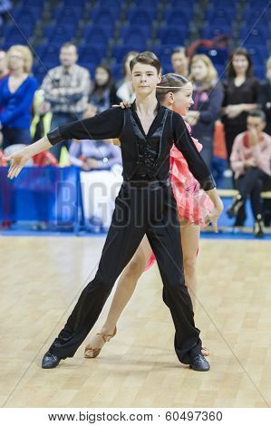Minsk-belarus, February, 9: Unidentified Dance Couple Performs Youth-2 Latin-american Program On Ogn