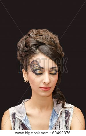 beautiful girl with closed eyes and make-up