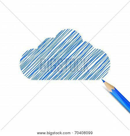 Blue cloud drawn with pencil