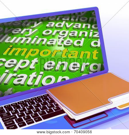Important Word Cloud Laptop Shows Importance Consequential Or Major