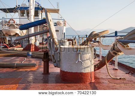 Deck Of An Old Water Ship - Rusty, Antique Details Of Ancient Technology.