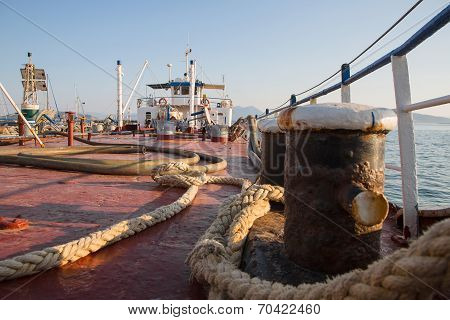 Deck Of An Old Water Ship - Rusty, Antique Details Of Ancient Technology.