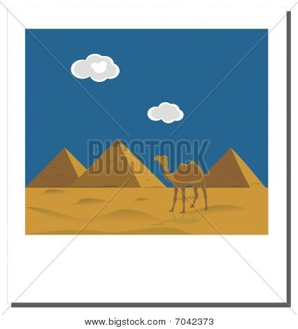 Old vintage photo with Egyptian pyramids, famous landmark