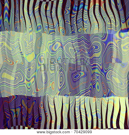 art abstract colorful chaotic waves seamless pattern in Klimt style; background in blue, yellow, green and brown colors