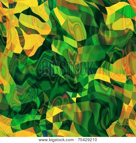 art abstract rainbow chaotic waves seamless pattern in Klimt style; background in green, yellow and orange colors