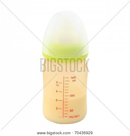 Child Feeding Bottle With Breastmilk Isolated On White
