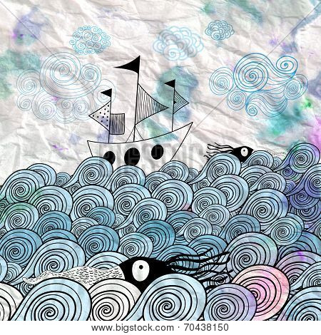 Graphic Ship At Sea