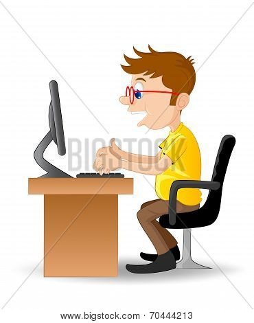 Office workers with computer Vector