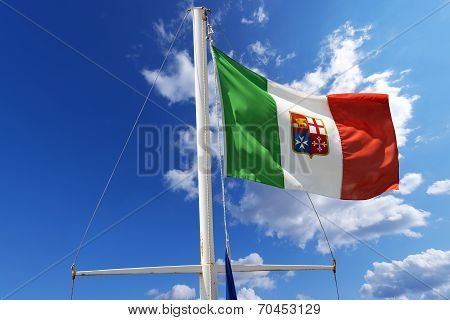 Italian Nautical Flag On Blue Sky