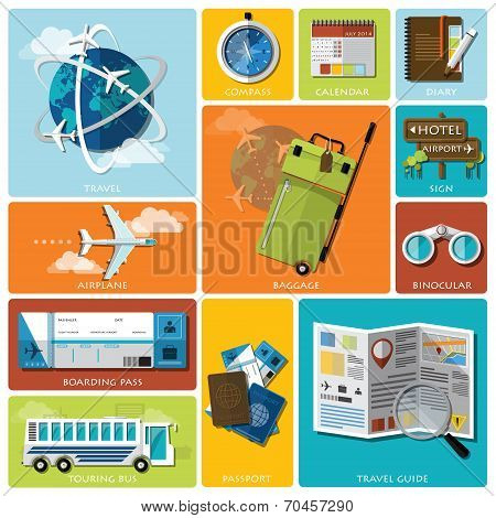 Travel And Journey Flat Icon Set