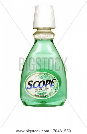 Hayward, CA - July 31, 2014: 500ml bottle of SCOPE brand mouthwash in original minty flavor