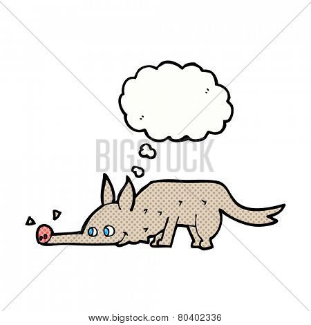 cartoon dog sniffing floor with thought bubble