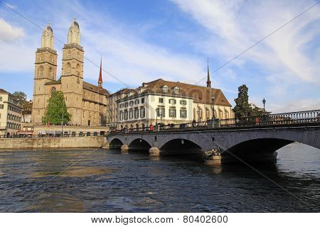 View Of Limmat River And Zurich Old Town