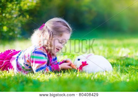 Little Girl And Real Rabbit
