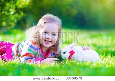 Little Girl And Real Rabbit