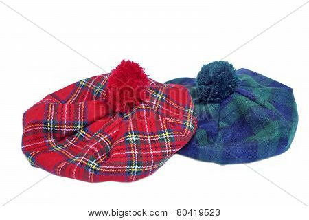 Traditional Scottish Red And Green Tartan Bonnets.