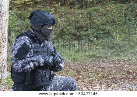 Special anti-terrorist squad, shooting from a kneeling position