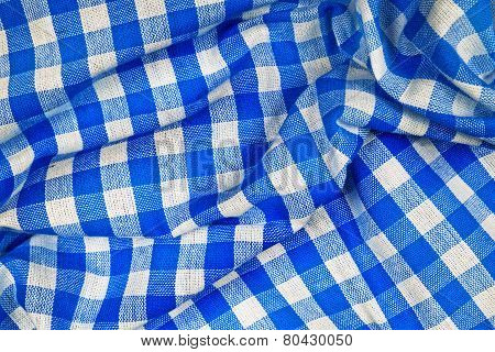 Blue And White Wrinkled Checkered Bavarian Tablecloth