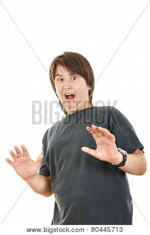 Chubby Kid Or Boy Gesturing Surprise  Holding His Hands Widespread