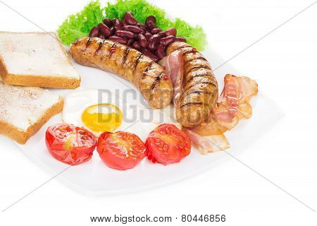 Fried egg with sausages