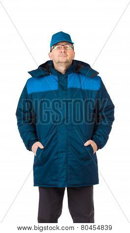 Man in winter work wear.