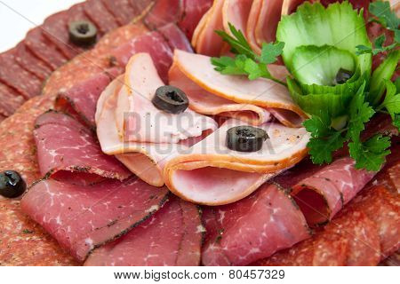 Plate Of Salami, Meat Delicatessen