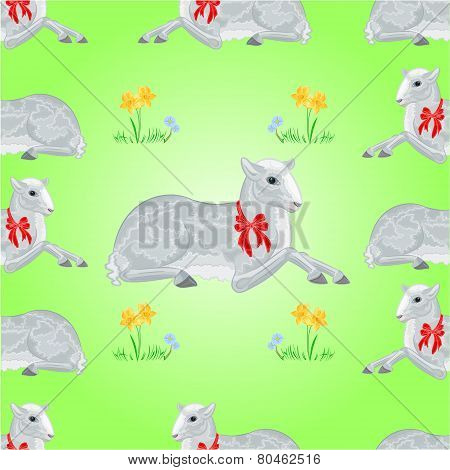 Easter Lamb And Daffodil Seamless Texture Vector