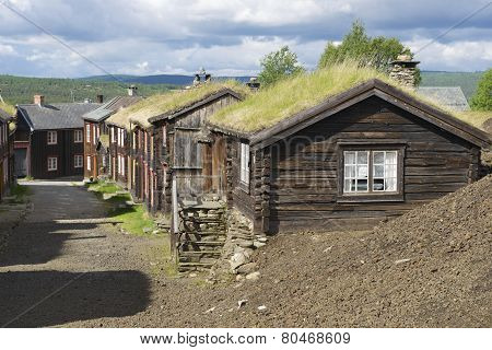 Traditional houses of the copper mines town of Roros, Norway.