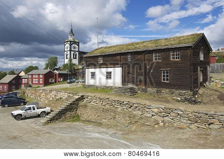 Traditional houses of the copper mines town of Roros, Norway.
