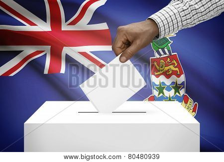 Ballot Box With National Flag On Background - Cayman Islands
