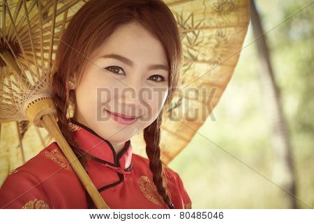 Chinese Girl With Dress Traditional Cheongsam