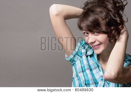 Cute Smiling Caucasian Female With Alluing Facial Expresison