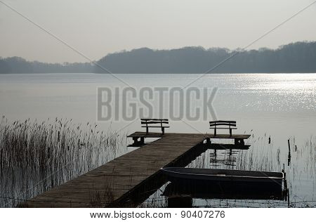 Benches with a peaceful lake view