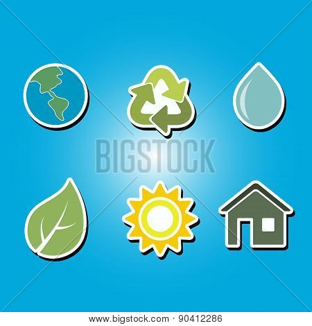 set of color icons with  Ecology  symbols