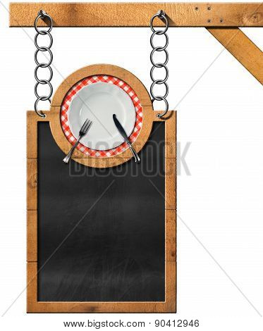 Blackboard With Plate And Cutlery - Food Template