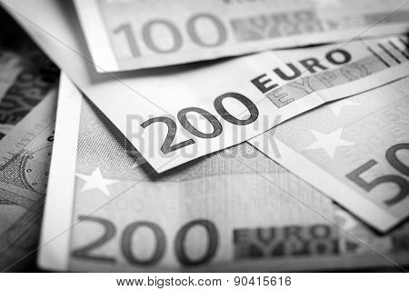 Closeup Of Euro Banknotes And Coins
