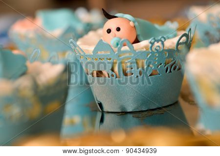 Christening Blue Decoration With Baby Boy