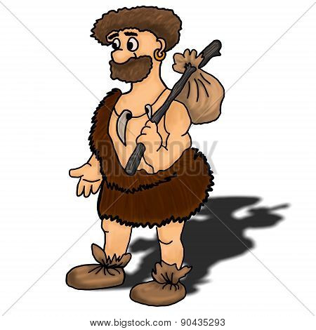 Ancient Man Vector Illustration Happy, Humour, Hunter
