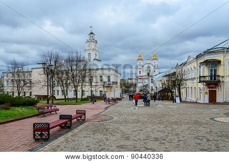 Suvorova Street And View Of Voskresenskaya (rynkovaya) Church And Town Hall, Vitebsk